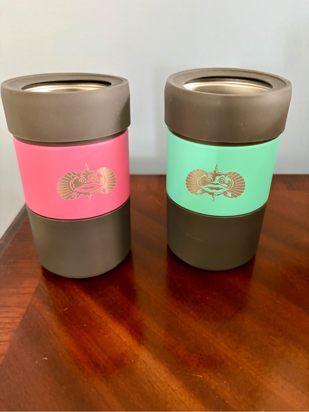 Non Tipping Can Coolers- by Toadfish 
Insulated Set of Two in Pink & Mint